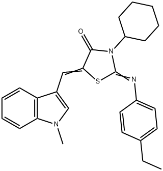 3-cyclohexyl-2-[(4-ethylphenyl)imino]-5-[(1-methyl-1H-indol-3-yl)methylene]-1,3-thiazolidin-4-one Struktur