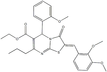 ethyl 2-(2,3-dimethoxybenzylidene)-5-(2-methoxyphenyl)-3-oxo-7-propyl-2,3-dihydro-5H-[1,3]thiazolo[3,2-a]pyrimidine-6-carboxylate Struktur