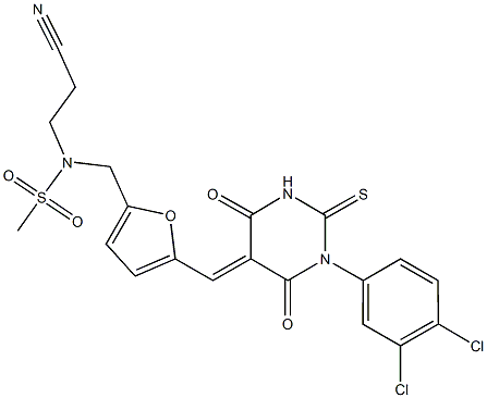 N-(2-cyanoethyl)-N-({5-[(1-(3,4-dichlorophenyl)-4,6-dioxo-2-thioxotetrahydro-5(2H)-pyrimidinylidene)methyl]-2-furyl}methyl)methanesulfonamide Struktur