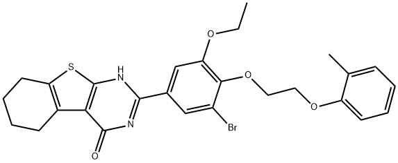 2-{3-bromo-5-ethoxy-4-[2-(2-methylphenoxy)ethoxy]phenyl}-5,6,7,8-tetrahydro[1]benzothieno[2,3-d]pyrimidin-4(3H)-one Struktur