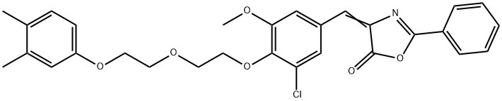 4-(3-chloro-4-{2-[2-(3,4-dimethylphenoxy)ethoxy]ethoxy}-5-methoxybenzylidene)-2-phenyl-1,3-oxazol-5(4H)-one Struktur