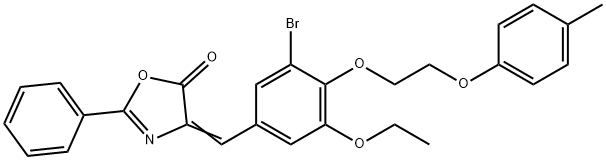 4-{3-bromo-5-ethoxy-4-[2-(4-methylphenoxy)ethoxy]benzylidene}-2-phenyl-1,3-oxazol-5(4H)-one Struktur