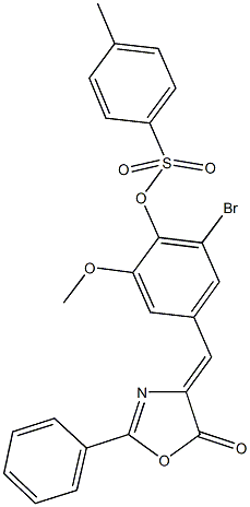 2-bromo-6-methoxy-4-[(5-oxo-2-phenyl-1,3-oxazol-4(5H)-ylidene)methyl]phenyl 4-methylbenzenesulfonate Struktur