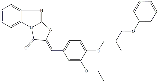 2-[3-ethoxy-4-(2-methyl-3-phenoxypropoxy)benzylidene][1,3]thiazolo[3,2-a]benzimidazol-3(2H)-one Struktur