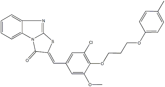 2-{3-chloro-5-methoxy-4-[3-(4-methylphenoxy)propoxy]benzylidene}[1,3]thiazolo[3,2-a]benzimidazol-3(2H)-one Struktur