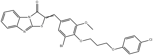 2-{3-bromo-4-[3-(4-chlorophenoxy)propoxy]-5-methoxybenzylidene}[1,3]thiazolo[3,2-a]benzimidazol-3(2H)-one Struktur