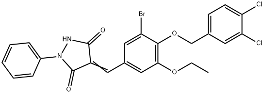 4-{3-bromo-4-[(3,4-dichlorobenzyl)oxy]-5-ethoxybenzylidene}-1-phenyl-3,5-pyrazolidinedione Struktur