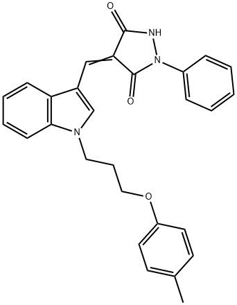 4-({1-[3-(4-methylphenoxy)propyl]-1H-indol-3-yl}methylene)-1-phenyl-3,5-pyrazolidinedione Struktur