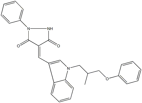 4-{[1-(2-methyl-3-phenoxypropyl)-1H-indol-3-yl]methylene}-1-phenyl-3,5-pyrazolidinedione Struktur