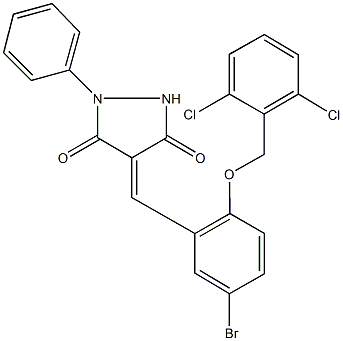 4-{5-bromo-2-[(2,6-dichlorobenzyl)oxy]benzylidene}-1-phenyl-3,5-pyrazolidinedione Struktur