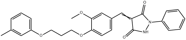 4-{3-methoxy-4-[3-(3-methylphenoxy)propoxy]benzylidene}-1-phenyl-3,5-pyrazolidinedione Struktur