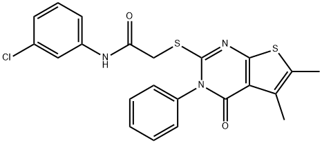 N-(3-chlorophenyl)-2-[(5,6-dimethyl-4-oxo-3-phenyl-3,4-dihydrothieno[2,3-d]pyrimidin-2-yl)sulfanyl]acetamide Struktur