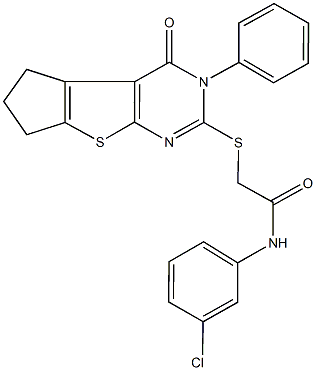 N-(3-chlorophenyl)-2-[(4-oxo-3-phenyl-3,5,6,7-tetrahydro-4H-cyclopenta[4,5]thieno[2,3-d]pyrimidin-2-yl)sulfanyl]acetamide Struktur