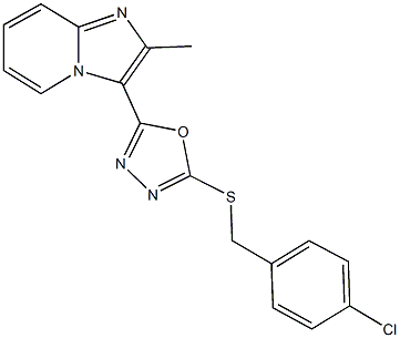 3-{5-[(4-chlorobenzyl)sulfanyl]-1,3,4-oxadiazol-2-yl}-2-methylimidazo[1,2-a]pyridine Struktur