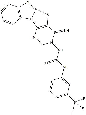 N-(4-iminopyrimido[4',5':4,5][1,3]thiazolo[3,2-a]benzimidazol-3(4H)-yl)-N'-[3-(trifluoromethyl)phenyl]urea Struktur