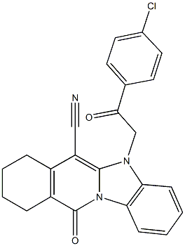 5-[2-(4-chlorophenyl)-2-oxoethyl]-11-oxo-5,7,8,9,10,11-hexahydrobenzimidazo[1,2-b]isoquinoline-6-carbonitrile Struktur