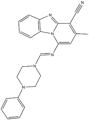 3-methyl-1-{[(4-phenyl-1-piperazinyl)methylene]amino}pyrido[1,2-a]benzimidazole-4-carbonitrile Struktur