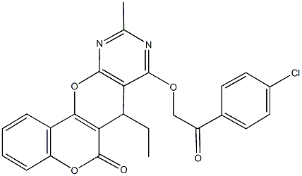 8-[2-(4-chlorophenyl)-2-oxoethoxy]-7-ethyl-10-methyl-6H,7H-chromeno[3',4':5,6]pyrano[2,3-d]pyrimidin-6-one Struktur