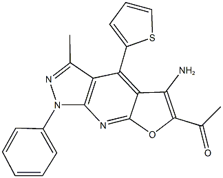 1-[5-amino-3-methyl-1-phenyl-4-(2-thienyl)-1H-furo[2,3-b]pyrazolo[4,3-e]pyridin-6-yl]ethanone Struktur