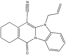 5-allyl-11-oxo-5,7,8,9,10,11-hexahydrobenzimidazo[1,2-b]isoquinoline-6-carbonitrile Struktur