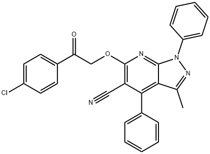 6-[2-(4-chlorophenyl)-2-oxoethoxy]-3-methyl-1,4-diphenyl-1H-pyrazolo[3,4-b]pyridine-5-carbonitrile Struktur