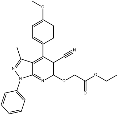 ethyl {[5-cyano-4-(4-methoxyphenyl)-3-methyl-1-phenyl-1H-pyrazolo[3,4-b]pyridin-6-yl]oxy}acetate Struktur