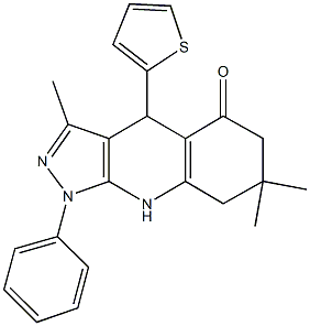 3,7,7-trimethyl-1-phenyl-4-thien-2-yl-1,4,6,7,8,9-hexahydro-5H-pyrazolo[3,4-b]quinolin-5-one Struktur