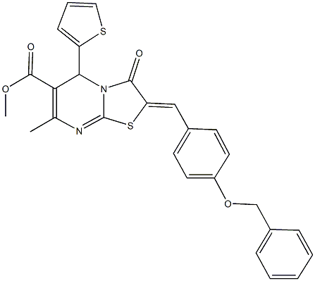 methyl 2-[4-(benzyloxy)benzylidene]-7-methyl-3-oxo-5-(2-thienyl)-2,3-dihydro-5H-[1,3]thiazolo[3,2-a]pyrimidine-6-carboxylate Struktur