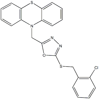 2-chlorobenzyl 5-(10H-phenothiazin-10-ylmethyl)-1,3,4-oxadiazol-2-yl sulfide Struktur