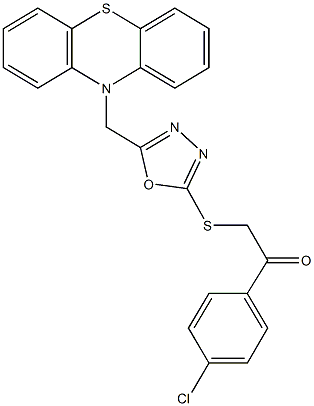 1-(4-chlorophenyl)-2-{[5-(10H-phenothiazin-10-ylmethyl)-1,3,4-oxadiazol-2-yl]sulfanyl}ethanone Struktur