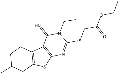 ethyl [(3-ethyl-4-imino-7-methyl-3,4,5,6,7,8-hexahydro[1]benzothieno[2,3-d]pyrimidin-2-yl)sulfanyl]acetate Struktur