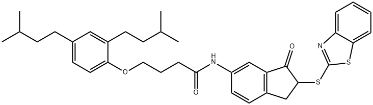 N-[2-(1,3-benzothiazol-2-ylsulfanyl)-3-oxo-2,3-dihydro-1H-inden-5-yl]-4-(2,4-diisopentylphenoxy)butanamide Struktur