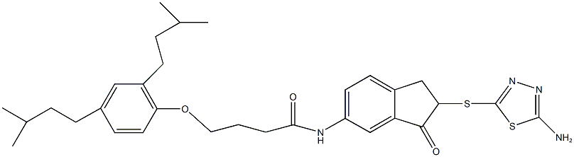 N-{2-[(5-amino-1,3,4-thiadiazol-2-yl)sulfanyl]-3-oxo-2,3-dihydro-1H-inden-5-yl}-4-(2,4-diisopentylphenoxy)butanamide Struktur