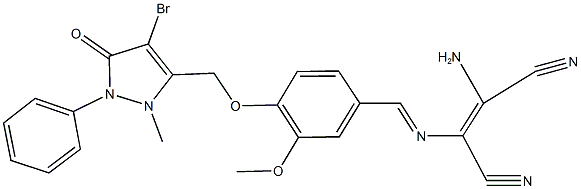 2-amino-3-({4-[(4-bromo-2-methyl-5-oxo-1-phenyl-2,5-dihydro-1H-pyrazol-3-yl)methoxy]-3-methoxybenzylidene}amino)-2-butenedinitrile Struktur