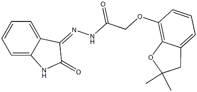 2-[(2,2-dimethyl-2,3-dihydro-1-benzofuran-7-yl)oxy]-N'-(2-oxo-1,2-dihydro-3H-indol-3-ylidene)acetohydrazide Struktur