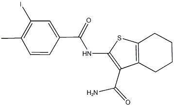 2-[(3-iodo-4-methylbenzoyl)amino]-4,5,6,7-tetrahydro-1-benzothiophene-3-carboxamide Struktur