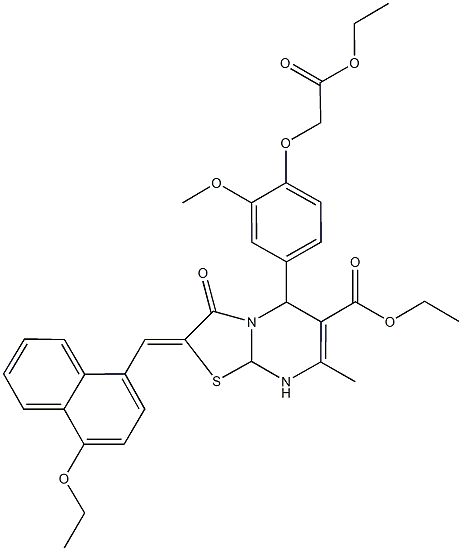 ethyl 2-[(4-ethoxy-1-naphthyl)methylene]-5-[4-(2-ethoxy-2-oxoethoxy)-3-methoxyphenyl]-7-methyl-3-oxo-2,3,8,8a-tetrahydro-5H-[1,3]thiazolo[3,2-a]pyrimidine-6-carboxylate Struktur