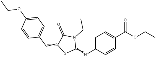 ethyl 4-{[5-(4-ethoxybenzylidene)-3-ethyl-4-oxo-1,3-thiazolidin-2-ylidene]amino}benzoate Struktur