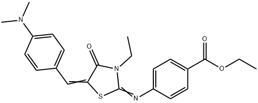 ethyl 4-({5-[4-(dimethylamino)benzylidene]-3-ethyl-4-oxo-1,3-thiazolidin-2-ylidene}amino)benzoate Struktur