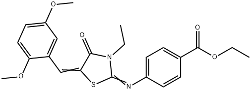 ethyl 4-{[5-(2,5-dimethoxybenzylidene)-3-ethyl-4-oxo-1,3-thiazolidin-2-ylidene]amino}benzoate Struktur