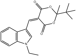 2-tert-butyl-5-[(1-ethyl-1H-indol-3-yl)methylene]-2-methyl-1,3-dioxane-4,6-dione Struktur