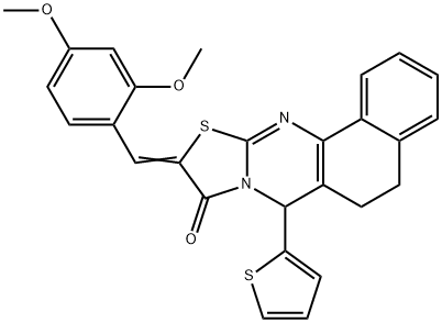 10-(2,4-dimethoxybenzylidene)-7-(2-thienyl)-5,7-dihydro-6H-benzo[h][1,3]thiazolo[2,3-b]quinazolin-9(10H)-one Struktur