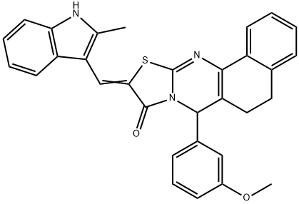 7-(3-methoxyphenyl)-10-[(2-methyl-1H-indol-3-yl)methylene]-5,7-dihydro-6H-benzo[h][1,3]thiazolo[2,3-b]quinazolin-9(10H)-one Struktur