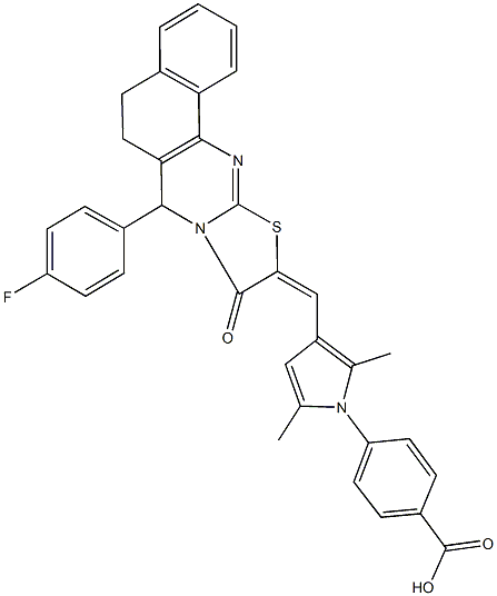 4-{3-[(7-(4-fluorophenyl)-9-oxo-5,7-dihydro-6H-benzo[h][1,3]thiazolo[2,3-b]quinazolin-10(9H)-ylidene)methyl]-2,5-dimethyl-1H-pyrrol-1-yl}benzoic acid Struktur