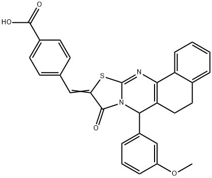 4-[(7-(3-methoxyphenyl)-9-oxo-5,7-dihydro-6H-benzo[h][1,3]thiazolo[2,3-b]quinazolin-10(9H)-ylidene)methyl]benzoic acid Struktur