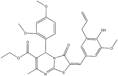 ethyl 2-(3-allyl-4-hydroxy-5-methoxybenzylidene)-5-(2,4-dimethoxyphenyl)-7-methyl-3-oxo-2,3-dihydro-5H-[1,3]thiazolo[3,2-a]pyrimidine-6-carboxylate Struktur