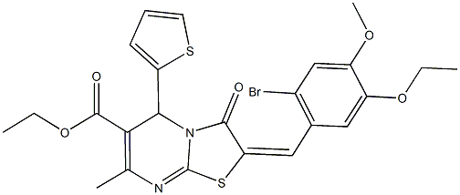 ethyl 2-(2-bromo-5-ethoxy-4-methoxybenzylidene)-7-methyl-3-oxo-5-(2-thienyl)-2,3-dihydro-5H-[1,3]thiazolo[3,2-a]pyrimidine-6-carboxylate Struktur