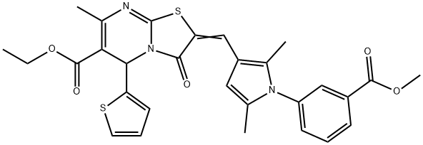 ethyl 2-({1-[3-(methoxycarbonyl)phenyl]-2,5-dimethyl-1H-pyrrol-3-yl}methylene)-7-methyl-3-oxo-5-(2-thienyl)-2,3-dihydro-5H-[1,3]thiazolo[3,2-a]pyrimidine-6-carboxylate Struktur