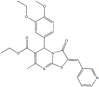 ethyl 5-(3-ethoxy-4-methoxyphenyl)-7-methyl-3-oxo-2-(3-pyridinylmethylene)-2,3-dihydro-5H-[1,3]thiazolo[3,2-a]pyrimidine-6-carboxylate Struktur