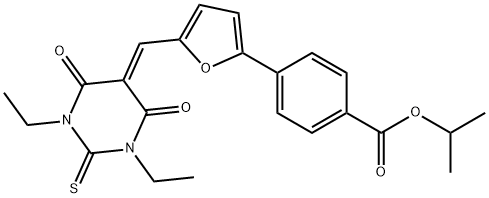 isopropyl 4-{5-[(1,3-diethyl-4,6-dioxo-2-thioxotetrahydro-5(2H)-pyrimidinylidene)methyl]-2-furyl}benzoate Struktur